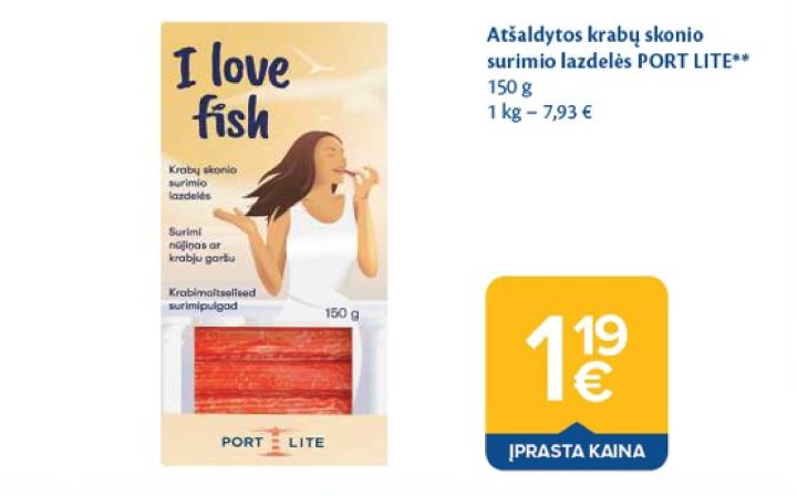 Atšaldytos krabų skonio surimio lazdelės PORT LITE, 150 g
