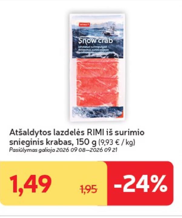 Atšaldytos lazdelės RIMI iš surimio snieginis krabas, 150 g