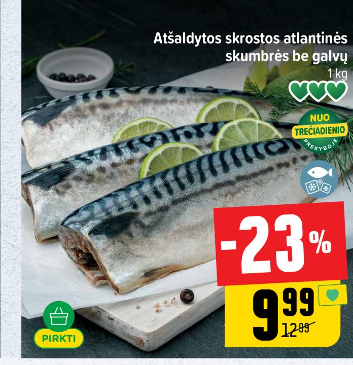 Atšaldytos skrostos atlantinės skumbrės be galvų, 1 kg