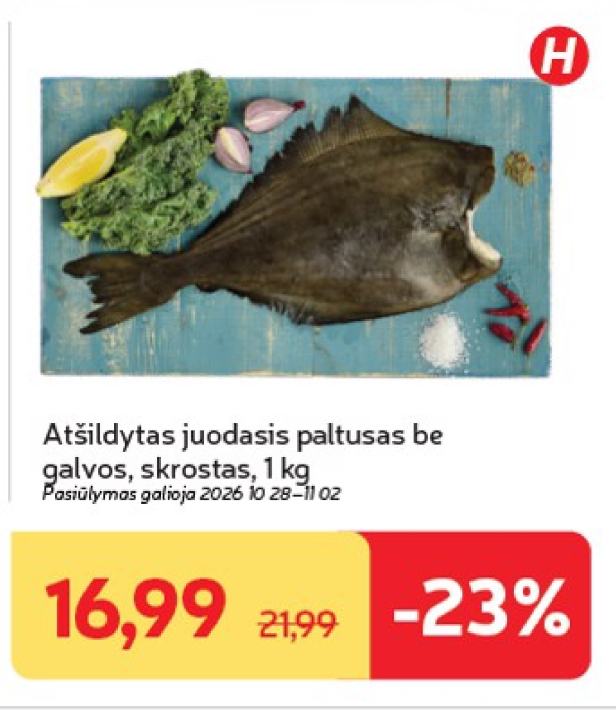 Atšildytas juodasis paltusas be galvos, 1 kg