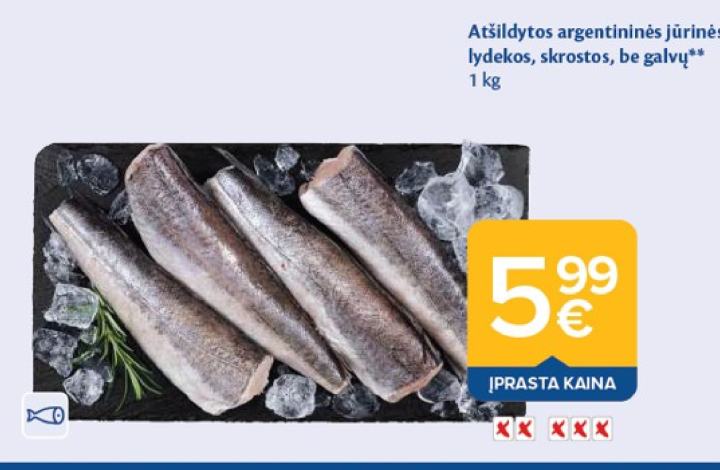 Atšildytos argentininės jūrinės lydekos, skrostos, be galvų, 1 kg
