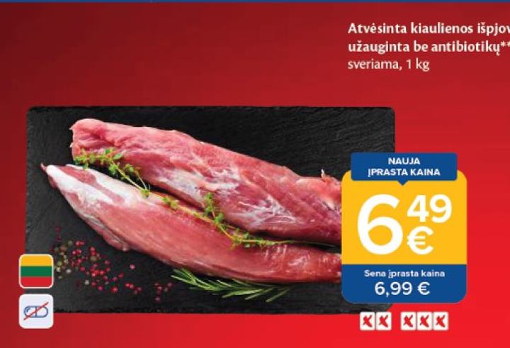 Atvėsinta kiaulienos išpjova, užauginta be antibiotikų, 1 kg