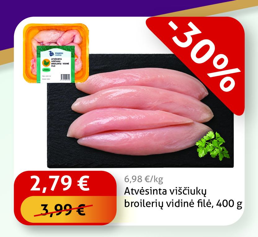 Atvėsinta viščiukų broilerių vidinė filė, 400 g