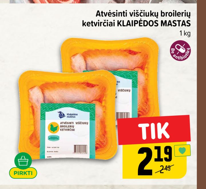 Atvėsinti viščiukų broilerių ketvirčiai KLAIPĖDOS MASTAS, 1 kg
