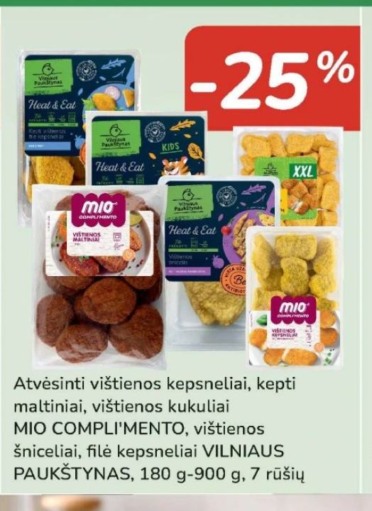 Atvėsinti vištienos kepsneliai, kepti maltiniai, vištienos kukuliai MIO COMPLI'MENTO, 180 g-900 g