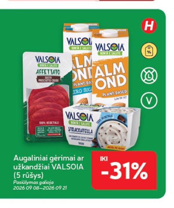 Augaliniai gėrimai ar užkandžiai VALSOIA