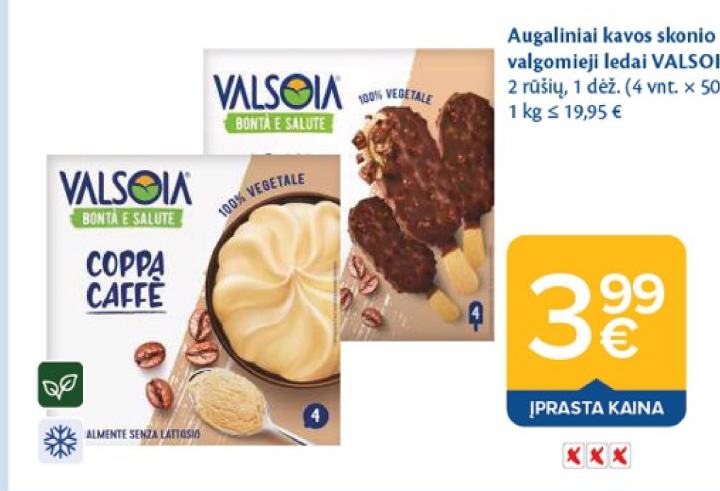 Augaliniai kavos skonio valgomieji ledai VALSOIA, 70 g