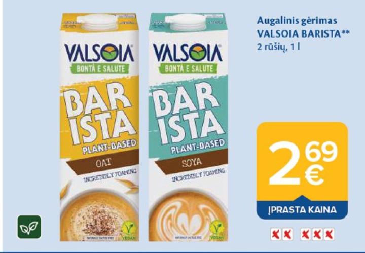 Augalinis gėrimas VALSOIA BARISTA, 1 l