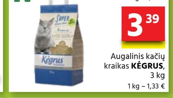 Augalinis kačių kraikas KĖGRUS, 3 kg