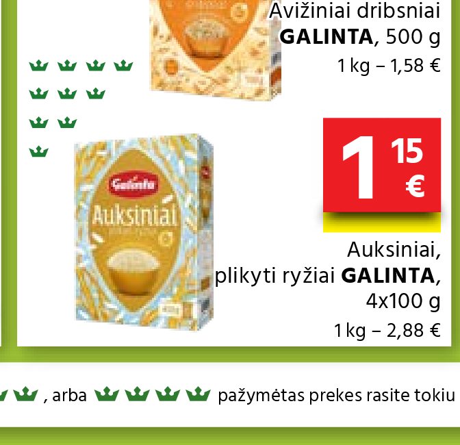 Auksiniai, plikyti ryžiai GALINTA, 4 x 100 g