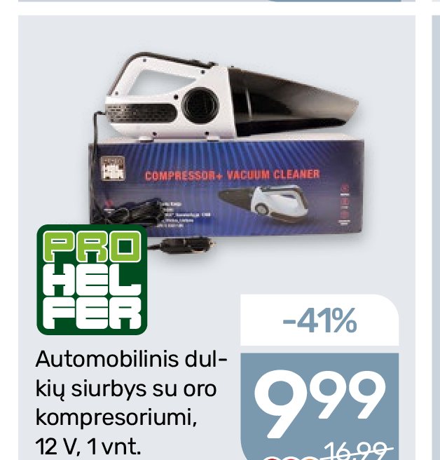 Automobilinis dulkių siurblys su oro kompresoriumi, 1 vnt