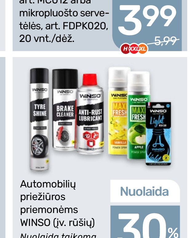 Automobilių priežiūros priemonėms WINSO