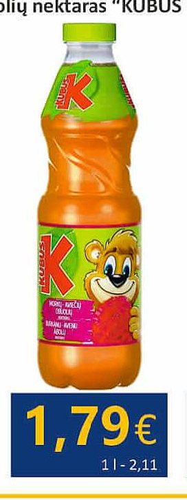 Aviečių, morkų, obuolių nektaras KUBUŠ, 0.85 l