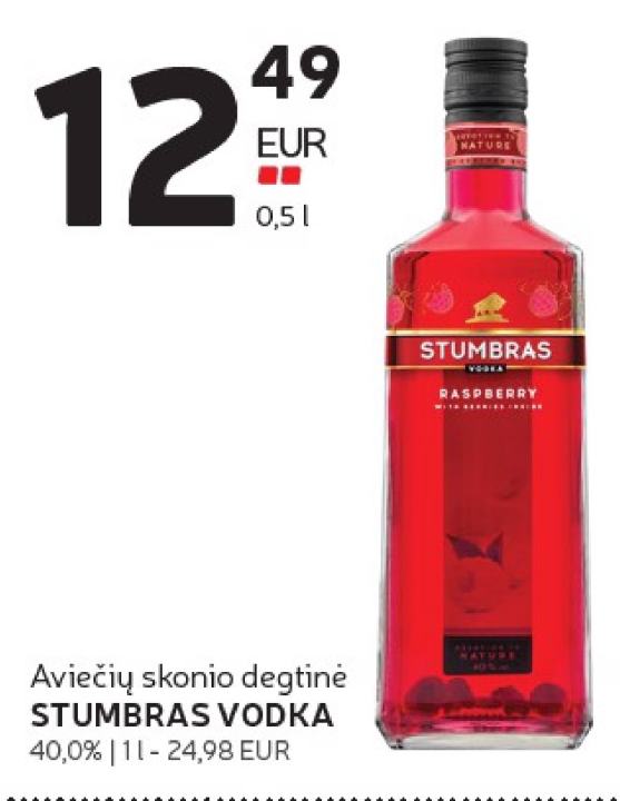 Aviečių skonio degtinė STUMBRAS VODKA, 1 l
