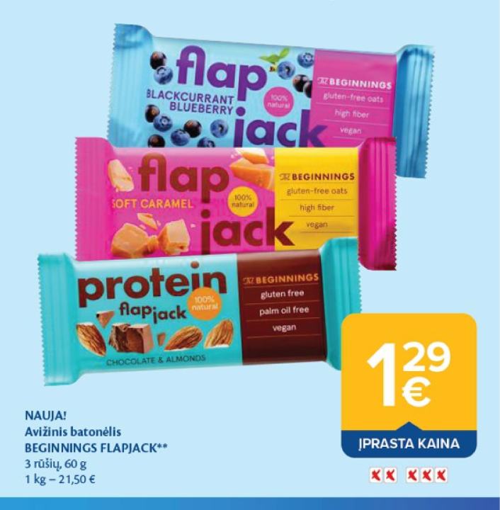 Avižinis batonėlis BEGINNINGS FLAPJACK, 60 g