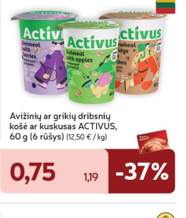 Avižinių ar grikių dribsnių košė ar kuskusas ACTIVUS, 60 g