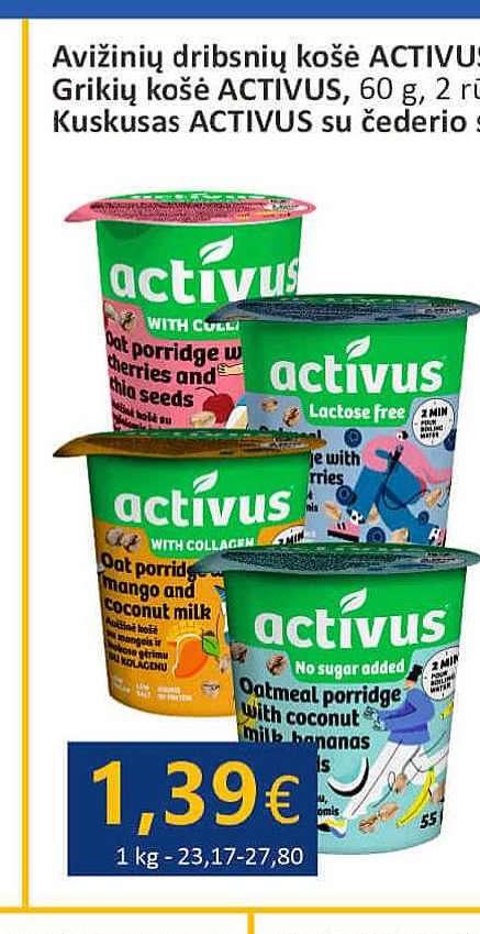 Avižinių dribsnių košė ACTIVUS, 50 g