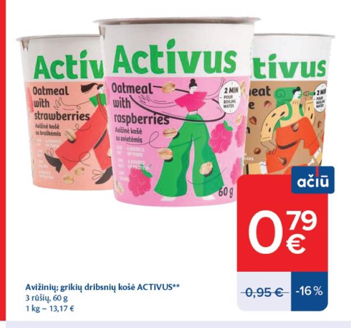 Avižinių; grikių dribsnių košė ACTIVUS, 60 g