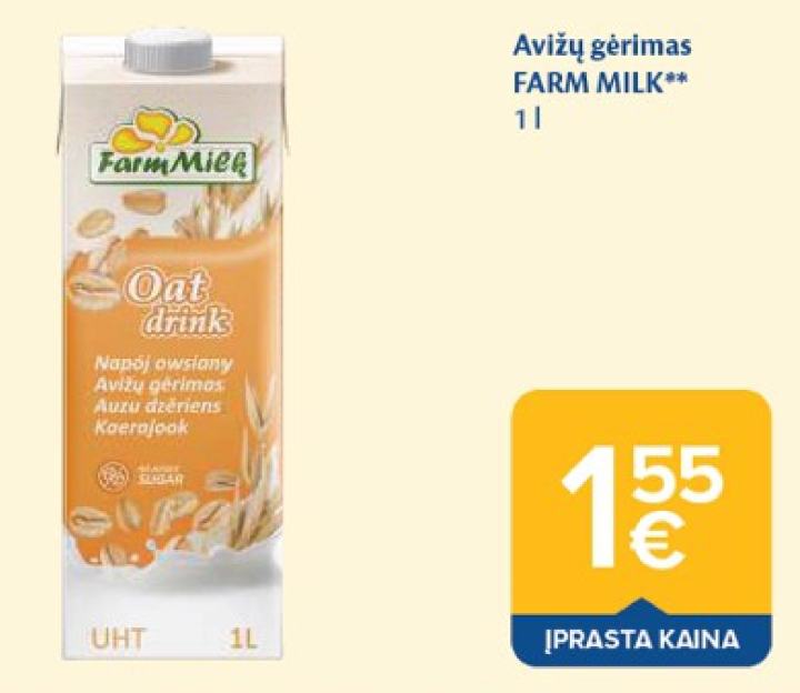 Avižų gėrimas FARM MILK, 1 l