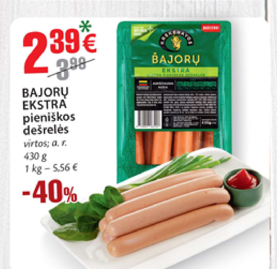 BAJORŲ EKSTRA pieniškos dešrelės, 430 g