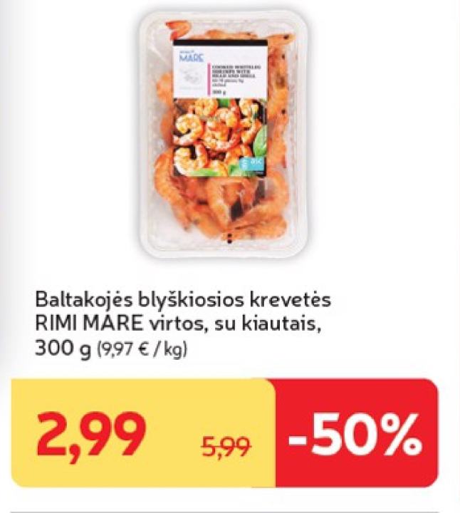 Baltakojės blyškiosios krevetės RIMI MARE virtos, 300 g