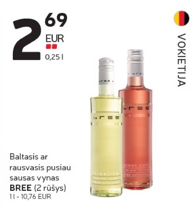 Baltasis ar rausvasis pusiau sausas vynas BREE, 0.25 l