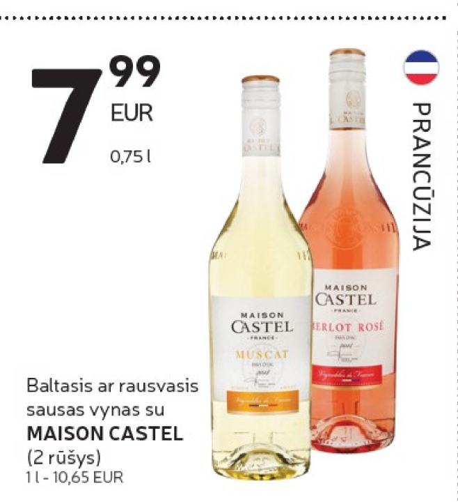 Baltasis ar rausvasis sausas vynas MAISON CASTEL, 0.75 l