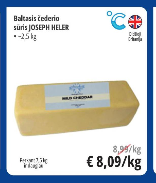 Baltasis čederio sūris JOSEPH HELER, ~2.5 kg
