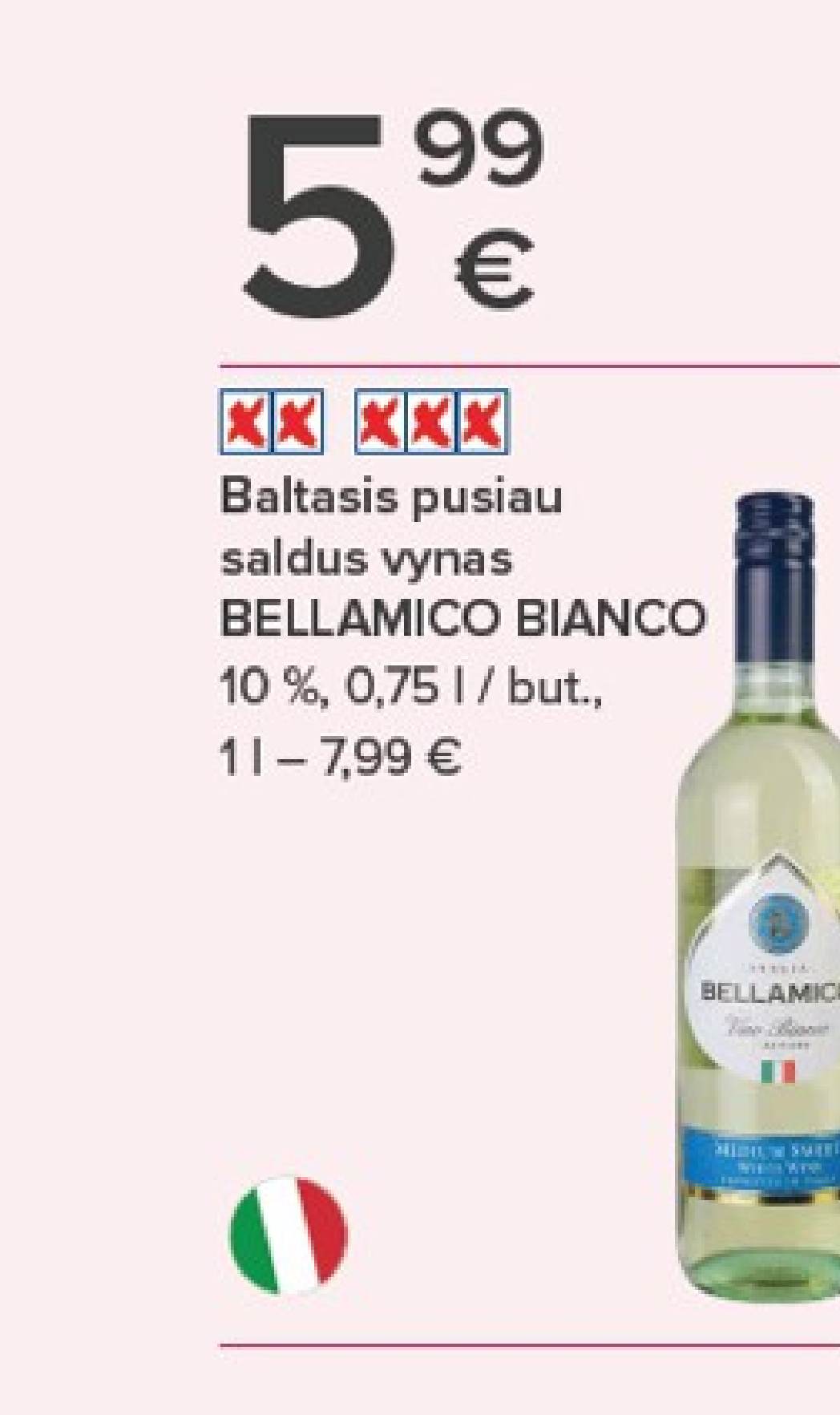 Baltasis pusiau saldus vynas BELLAMICO BIANCO, 0.75 l