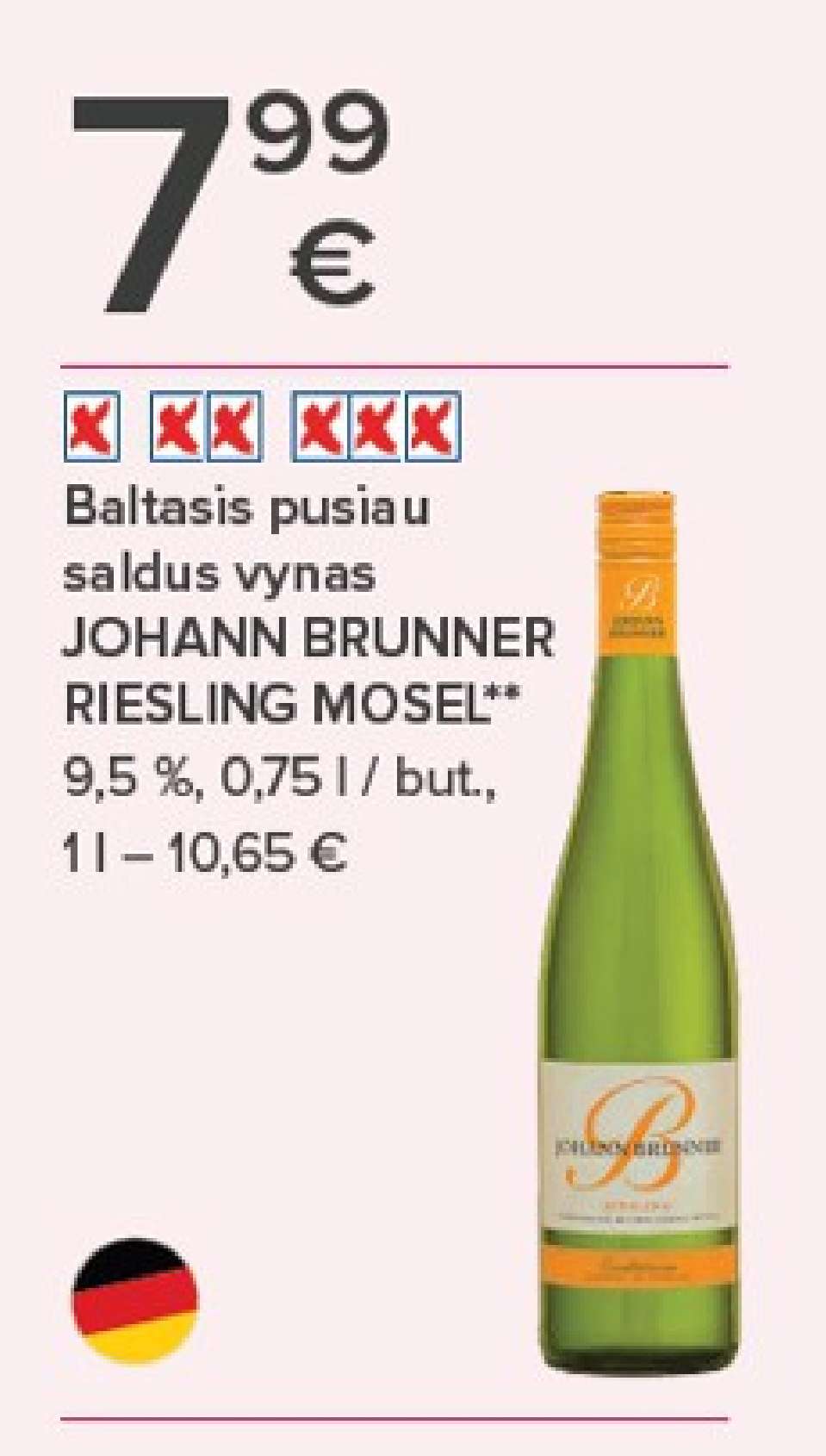 Baltasis pusiau saldus vynas JOHANN BRUNNER RIESLING MOSEL, 0.75 l