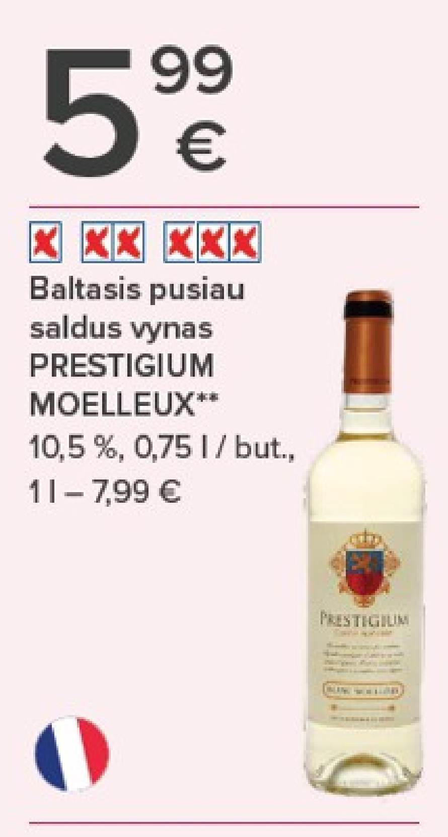 Baltasis pusiau saldus vynas PRESTIGIUM MOELLEUX, 0.75 l