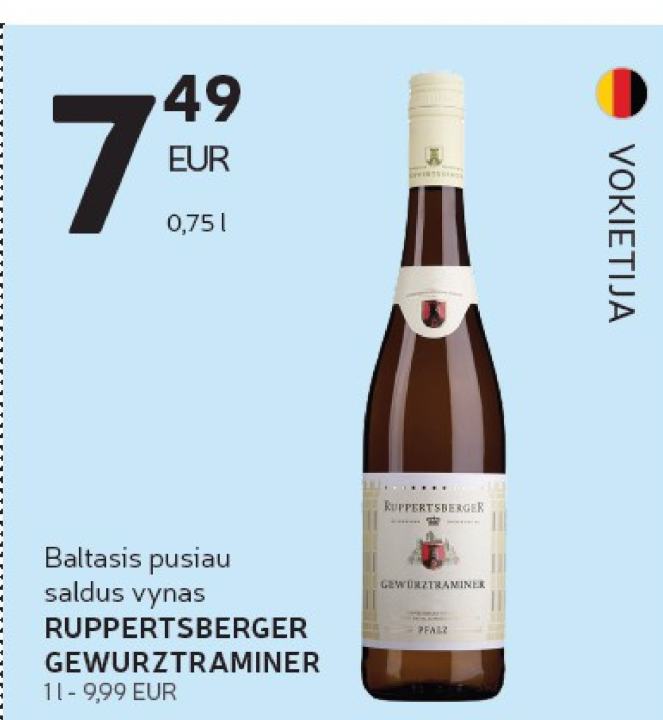 Baltasis pusiau saldus vynas RUPPERTSBERGER GEWURZTRAMINER, 0.75 l