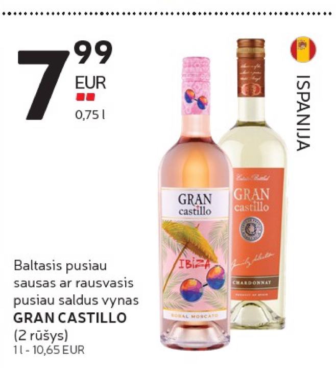 Baltasis pusiau sausas ar rausvasis pusiau saldus vynas GRAN CASTILLO, 0.75 l