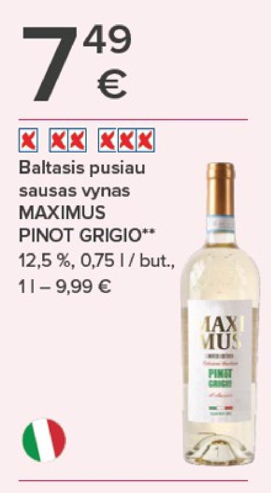 Baltasis pusiau sausas vynas MAXIMUS PINOT GRIGIO, 0.75 l