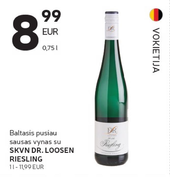 Baltasis pusiau sausas vynas su SKVN DR. LOOSEN RIESLING, 0.75 l