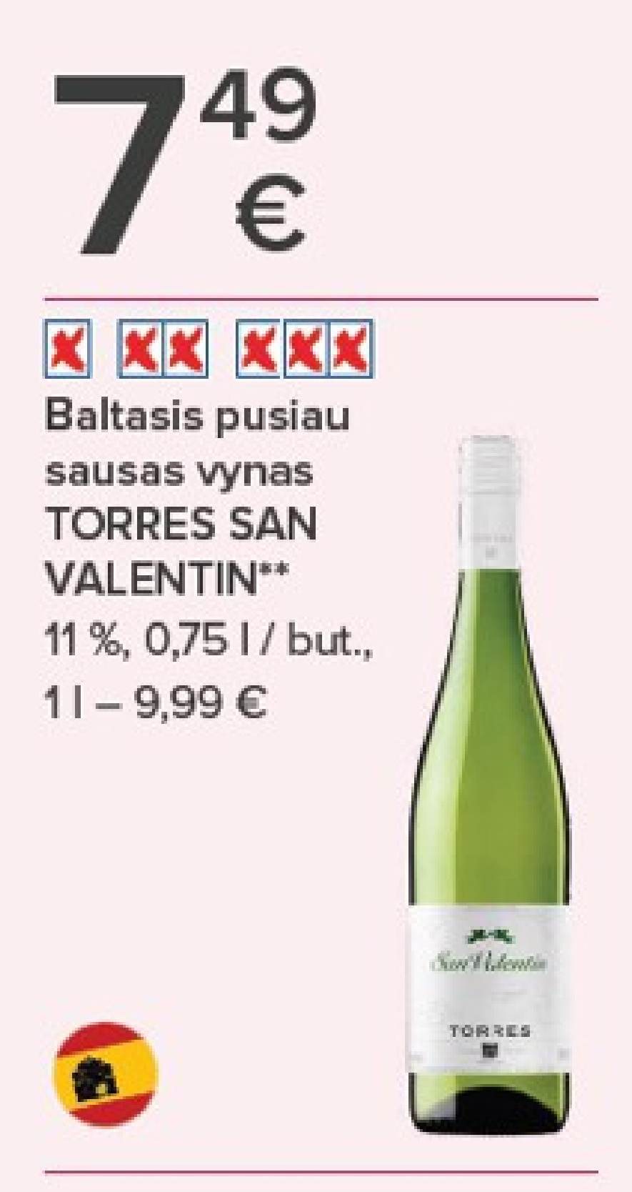 Baltasis pusiau sausas vynas TORRES SAN VALENTIN, 0.75 l