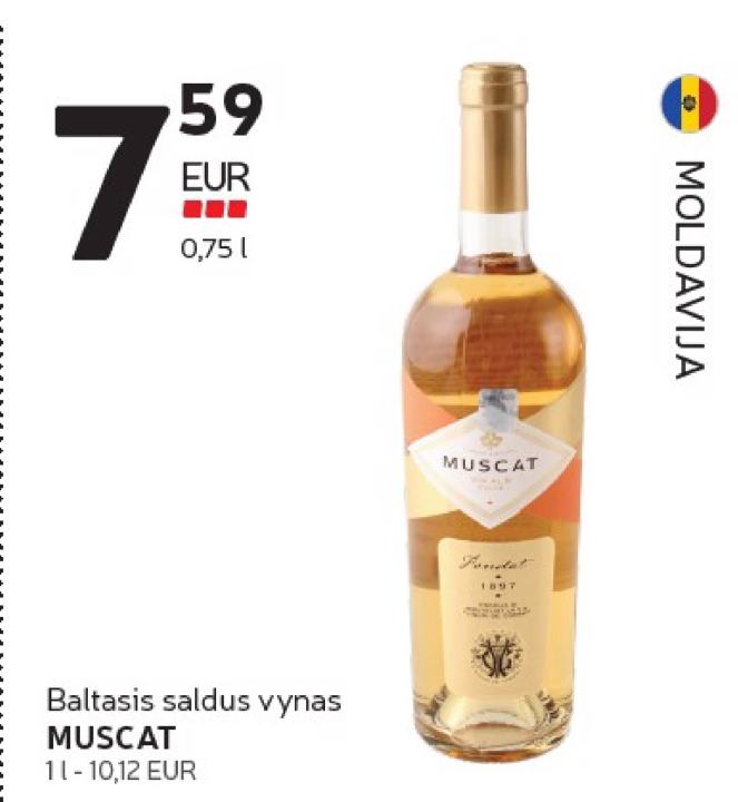 Baltasis saldus vynas MUSCAT, 0.75 l