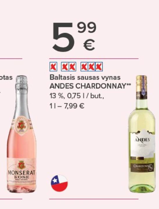 Baltasis sausas vynas ANDES CHARDONNAY, 0.75 l