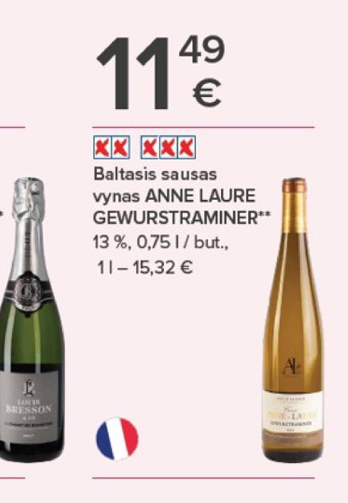Baltasis sausas vynas ANNE LAURE GEWURSTRAMINER, 0.75 l