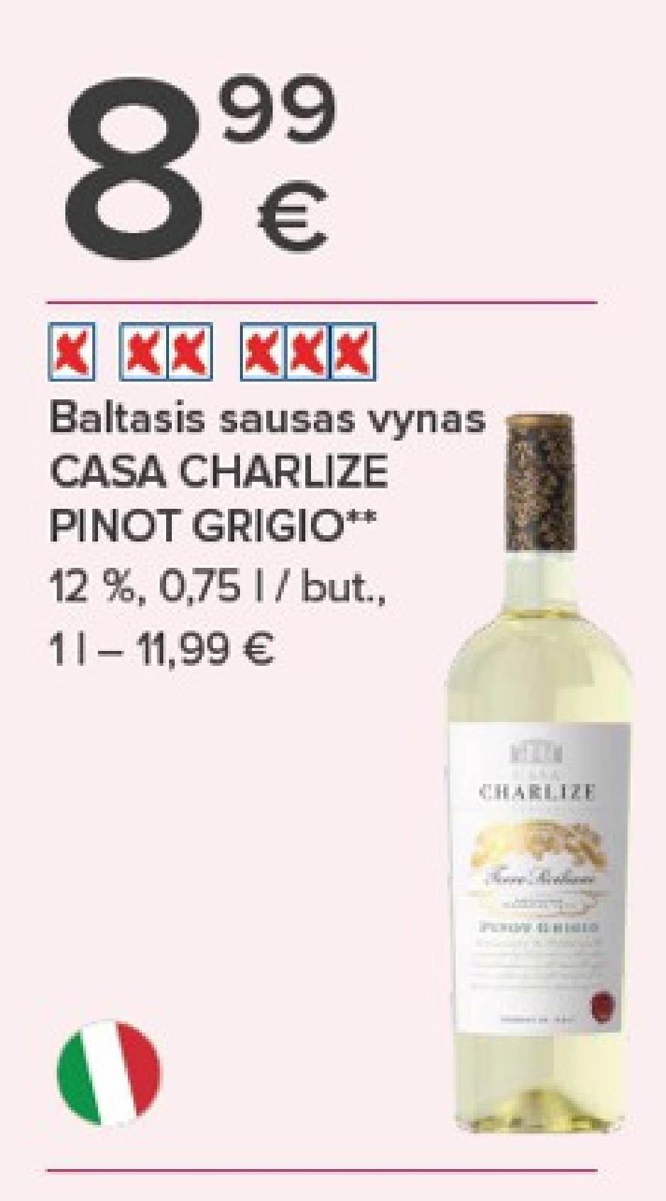 Baltasis sausas vynas CASA CHARLIZE PINOT GRIGIO, 0.75 l
