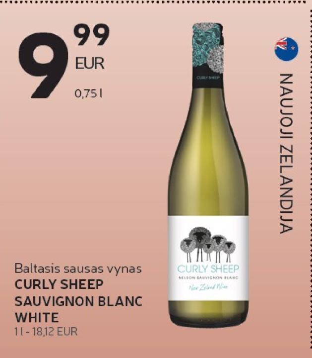 Baltasis sausas vynas CURLY SHEEP SAUVIGNON BLANC WHITE, 0.75 l