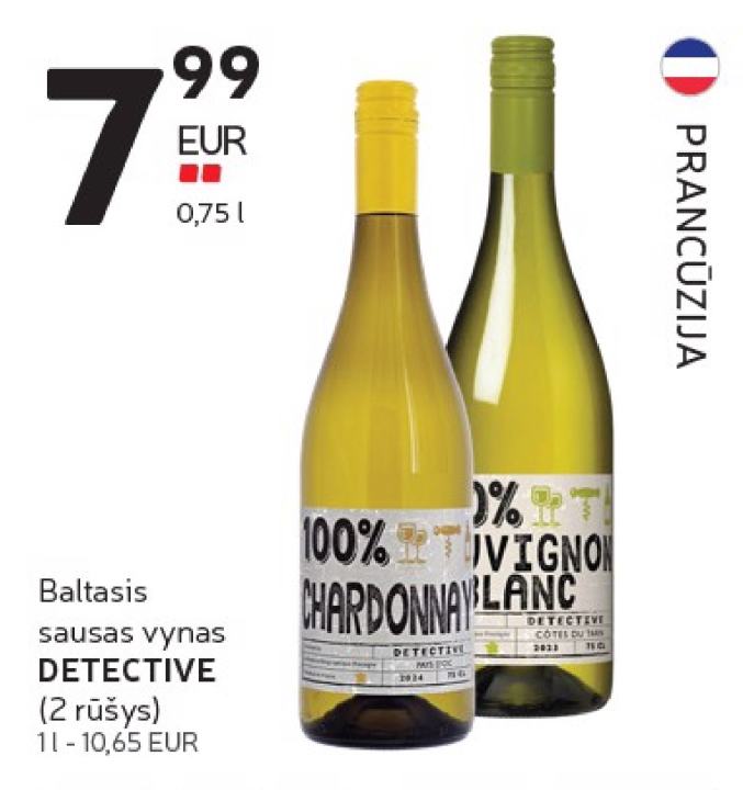 Baltasis sausas vynas DETECTIVE, 0.75 l