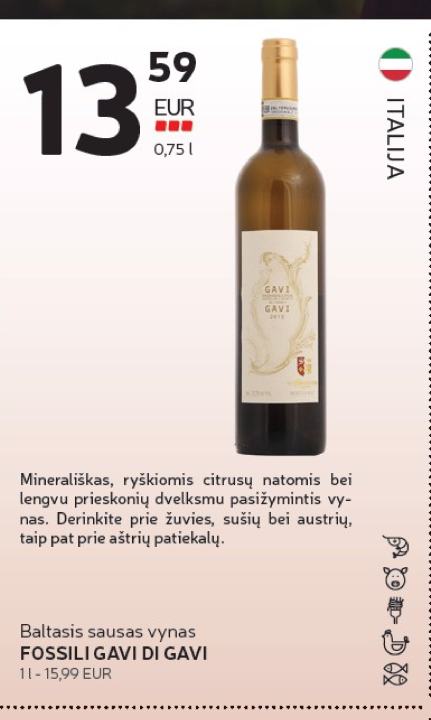 Baltasis sausas vynas FOSSILI GAVI DI GAVI, 0.75 l