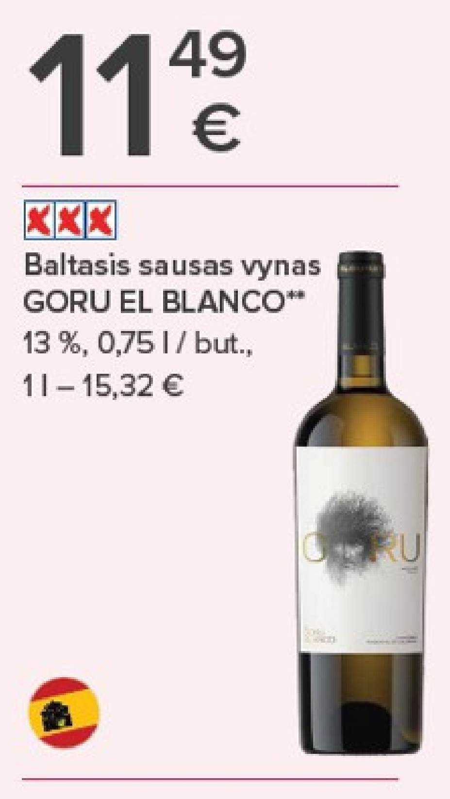 Baltasis sausas vynas GORU EL BLANCO, 0.75 l