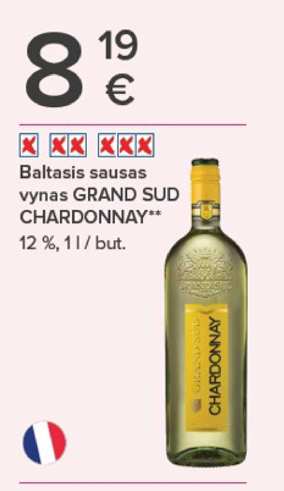 Baltasis sausas vynas GRAND SUD CHARDONNAY, 1 l