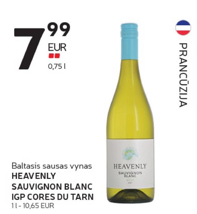 Baltasis sausas vynas HEAVENLY SAUVIGNON BLANC IGP CORES DU TARN, 0.75 l