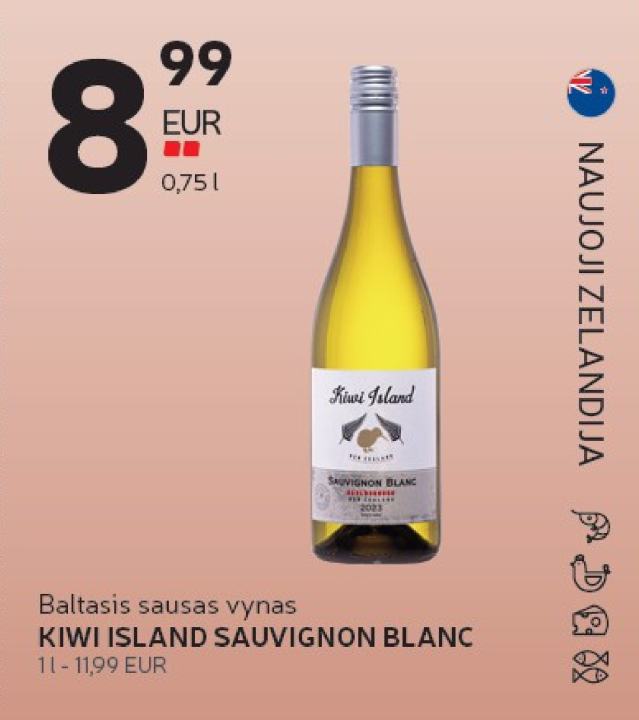 Baltasis sausas vynas KIWI ISLAND SAUVIGNON BLANC, 0.75 l