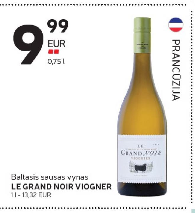 Baltasis sausas vynas LE GRAND NOIR VIOGNER, 0.75 l