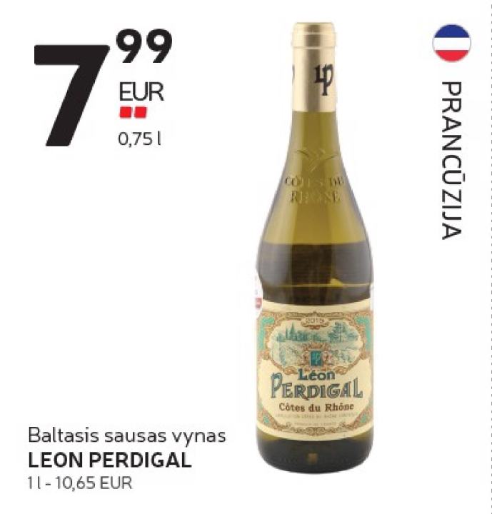 Baltasis sausas vynas LEON PERDIGAL, 0.75 l