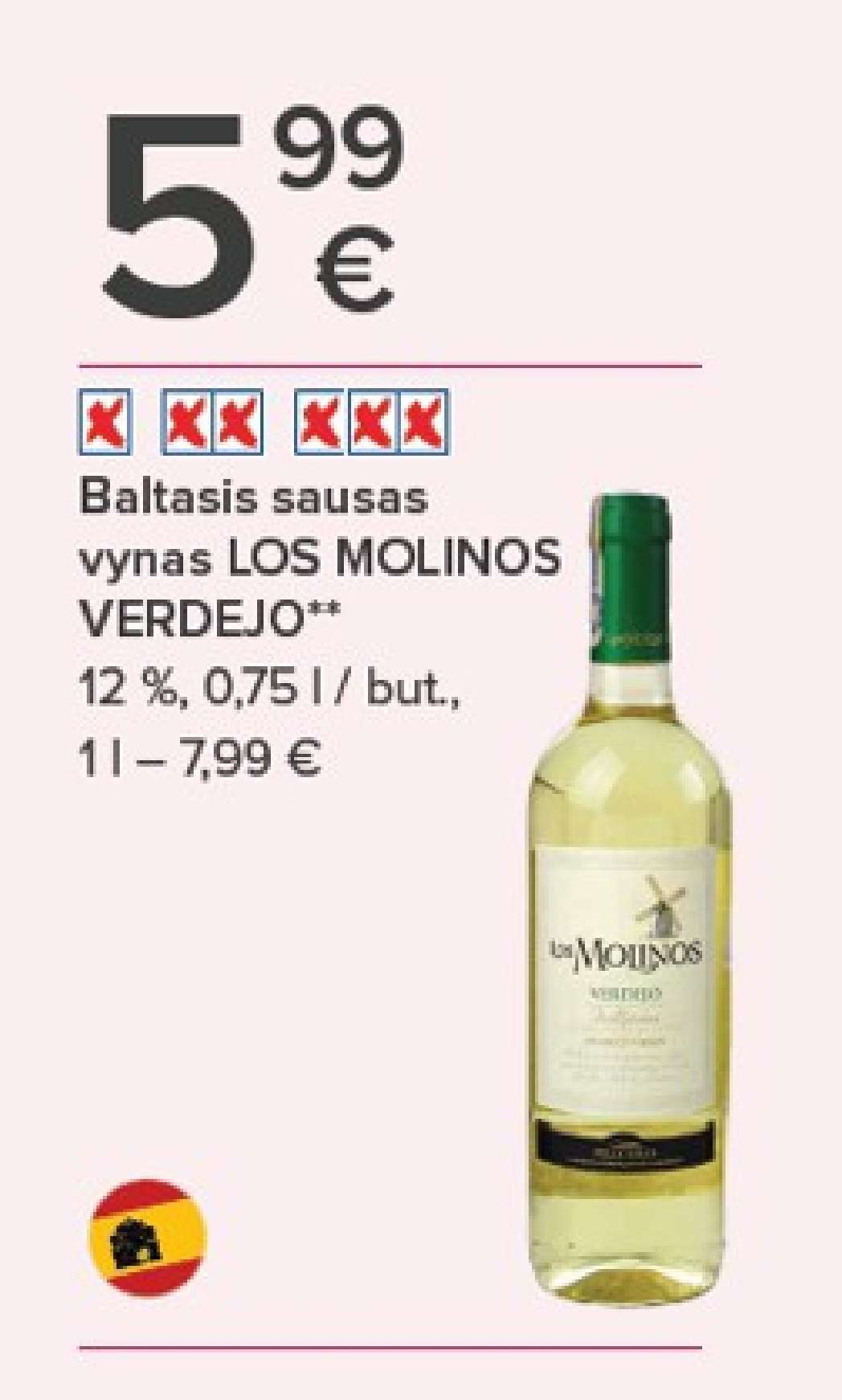 Baltasis sausas vynas LOS MOLINOS VERDEJO, 0.75 l